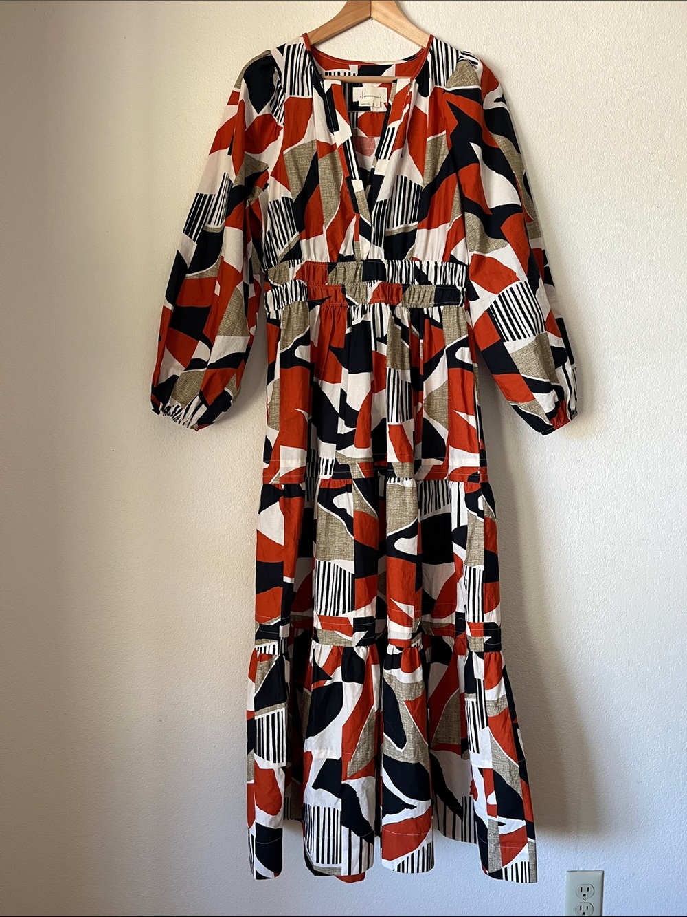Anthropologie The Long-Sleeve Somerset Maxi Dress 100% Cotton in Orange Sz M